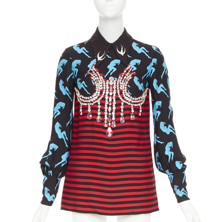 MIU MIU 2016 Runway print chandelier crystal embellished blouse top IT36 XXS