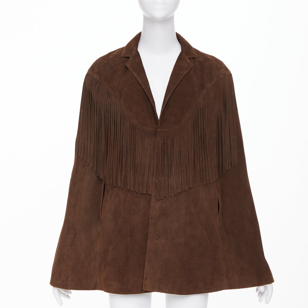 SAINT LAURENT 2015 goat suede western fringe wide sleeve cape jacket FR 36 S