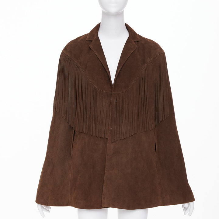 SAINT LAURENT 2015 goat suede western fringe wide sleeve cape jacket FR 36 S