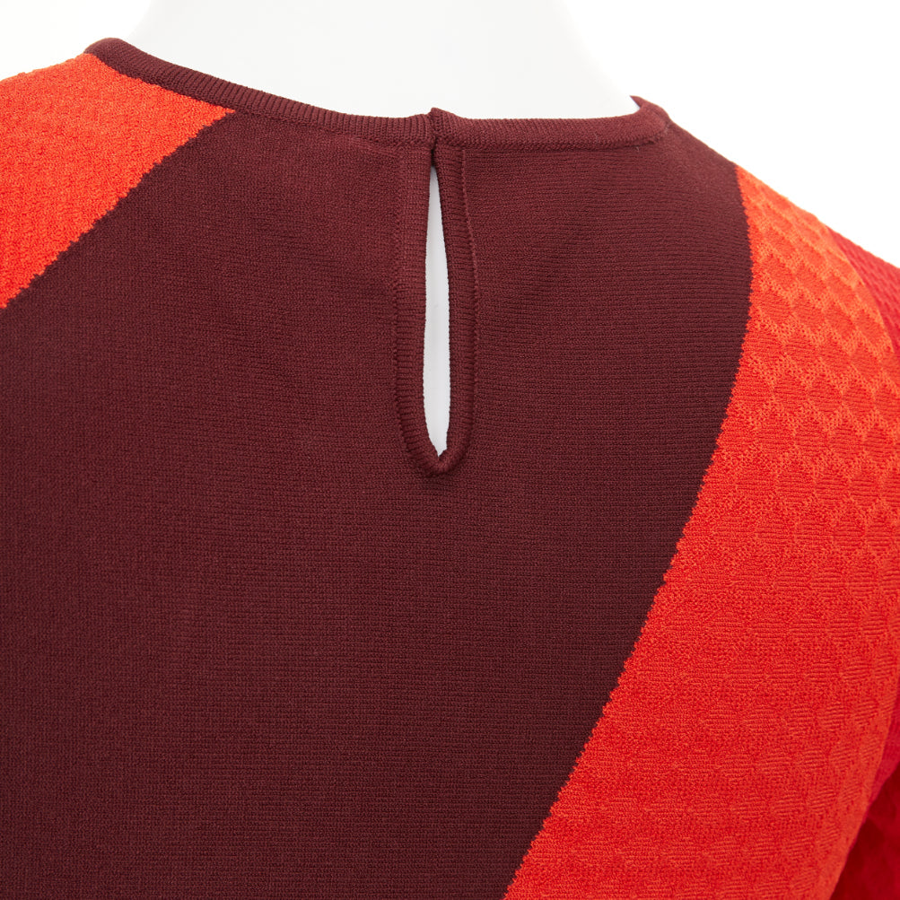ALEXANDER MCQUEEN red colorblock mixed stitch short sleeve crop knit top XS