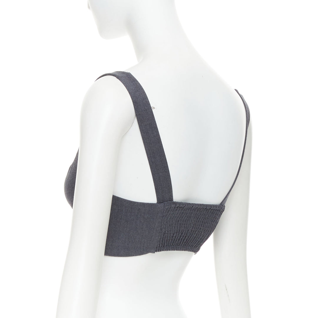 LA PERLA grey virgin wool gold studs cropped bustier top IT36B
