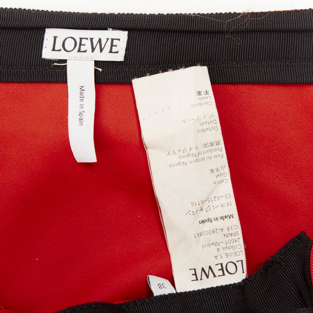 LOEWE 2016 Cyborg orange goat suede navy geometric inset applique skirt FR38 M