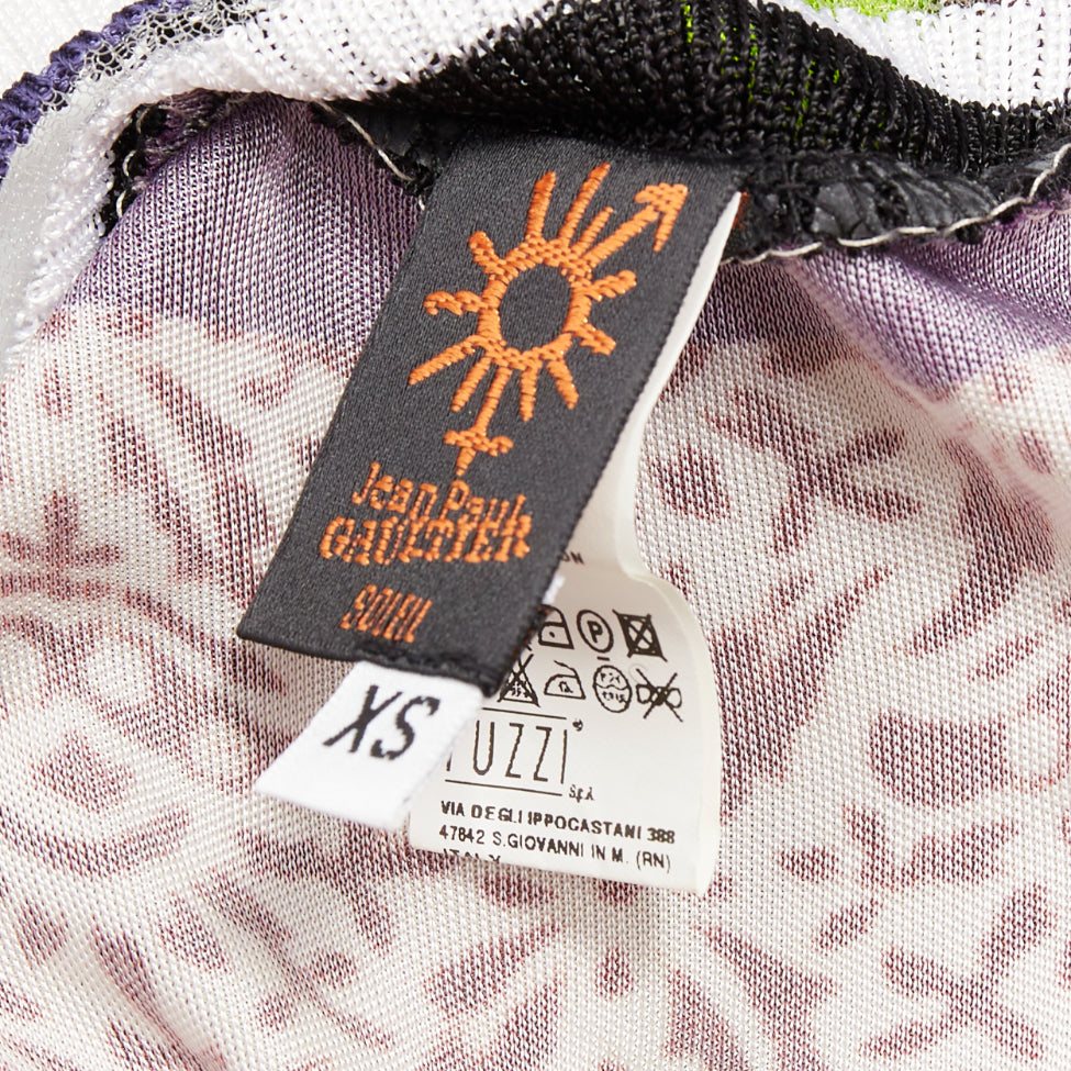 JEAN PAUL GAULTIER Soleil Vintage neon purple ethnic scarf print mini dress XS
