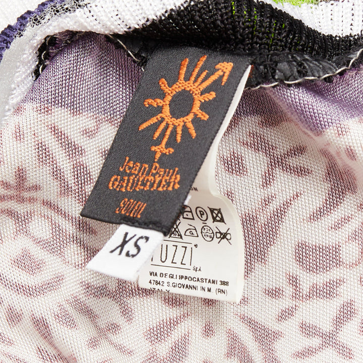 JEAN PAUL GAULTIER Soleil Vintage neon purple ethnic scarf print mini dress XS