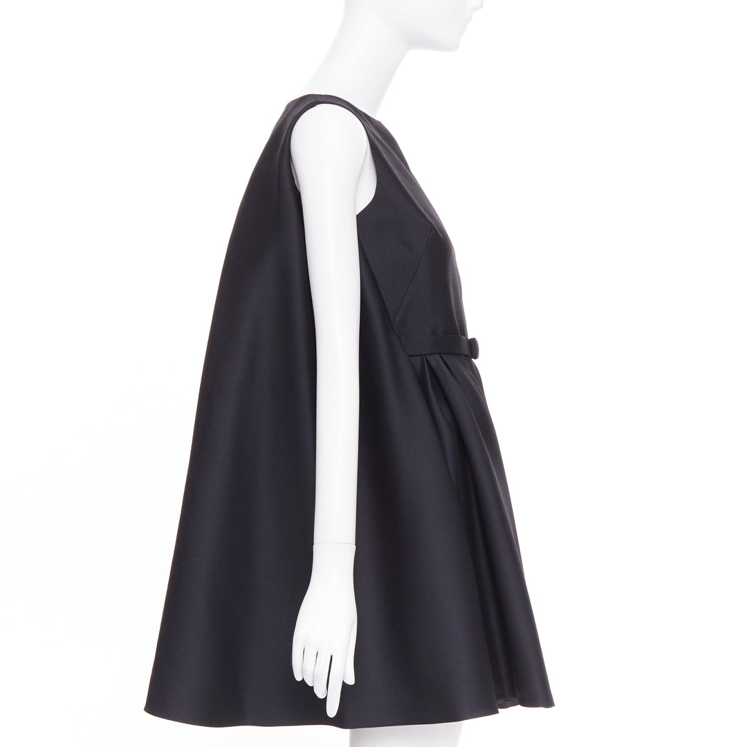 CHRISTIAN DIOR 2014 Raf Simons black bow belted pleat cape peplum dress FR34 XS