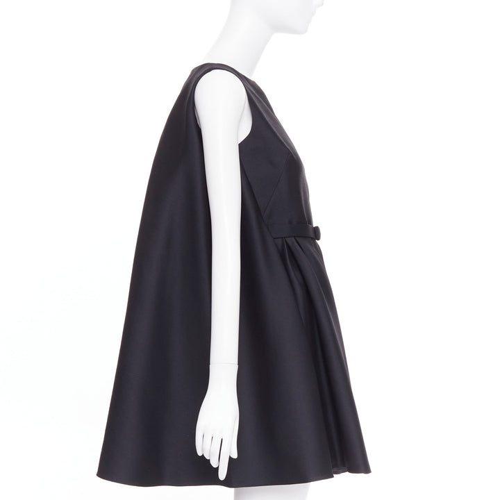 CHRISTIAN DIOR 2014 Raf Simons black bow belted pleat cape peplum dress FR34 XS