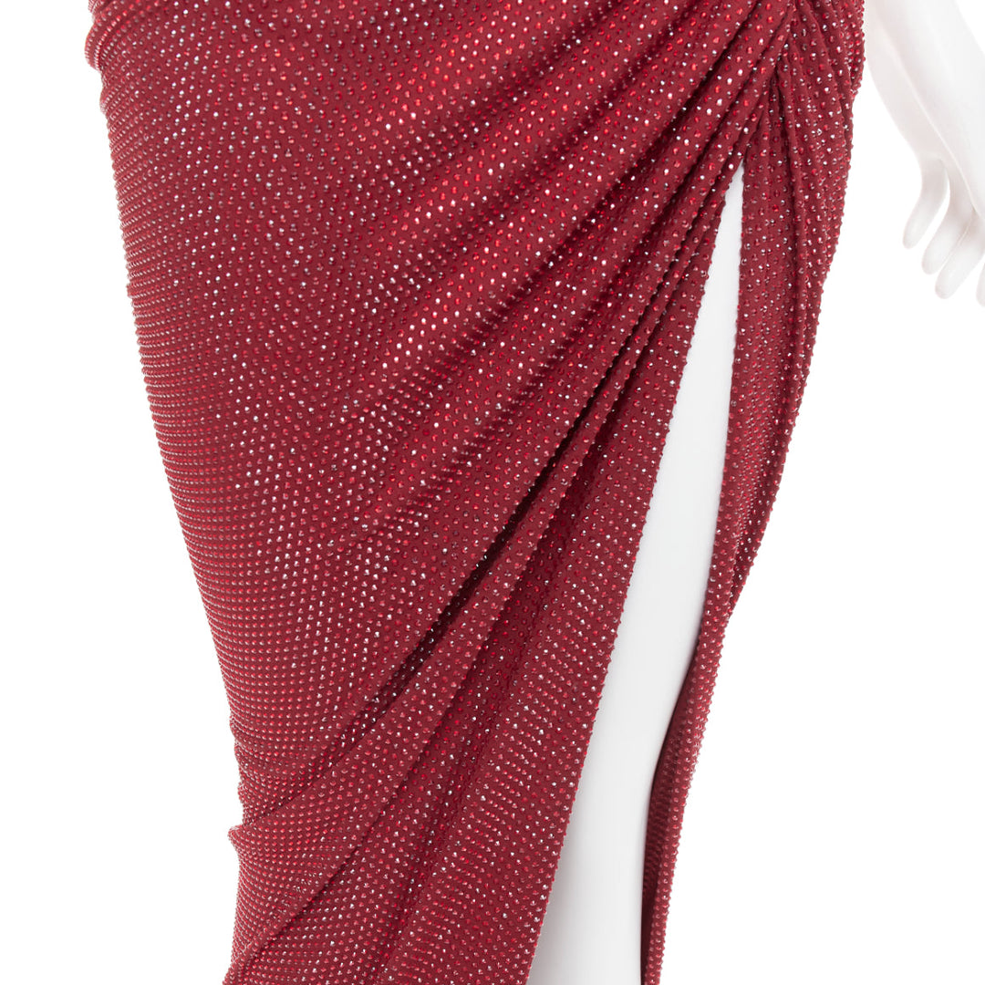 ALEXANDRE VAUTHIER Daring Red crystal strass sweetheart ruched slit gown dress