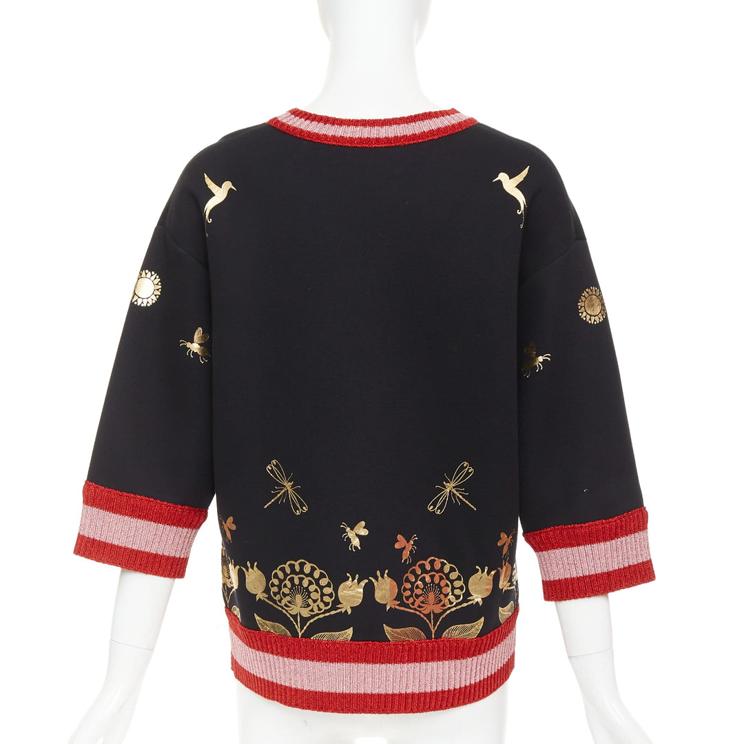 GUCCI black pink metallic foil Laminated Heart Bee applique sweatshirt S