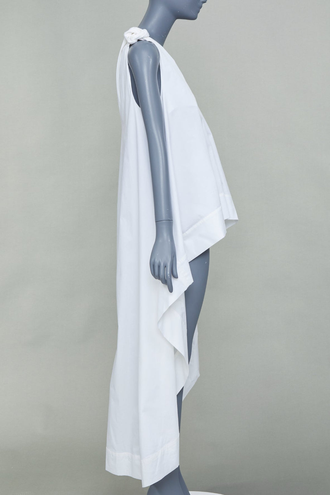 NATASHA ZINKO white cotton knot strap v neck oversized flare hi low top FR34 XS