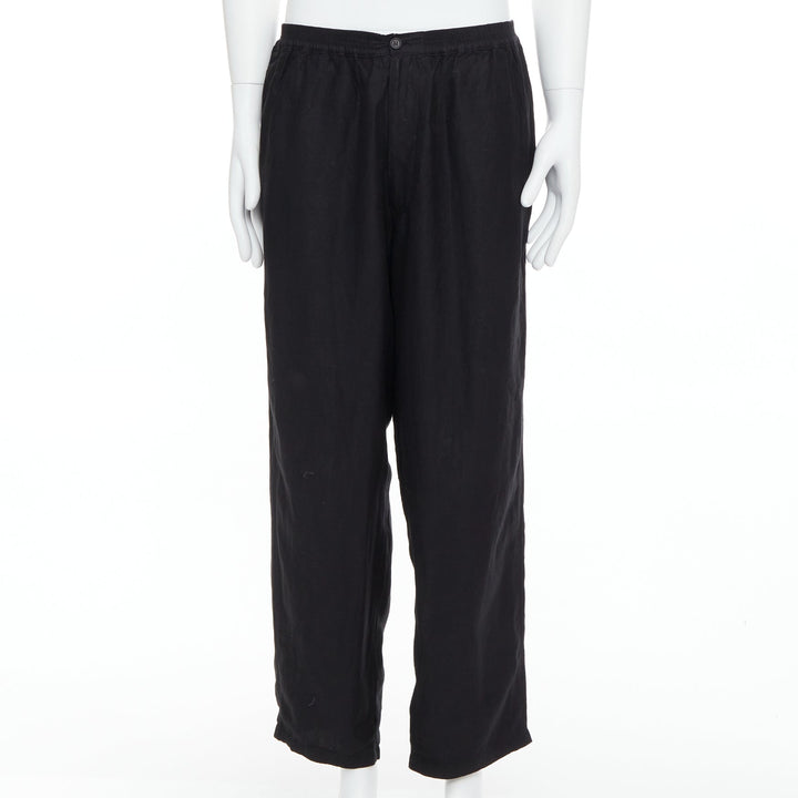 YOHJI YAMAMOTO black linen blend elasticated waistband wide pants M