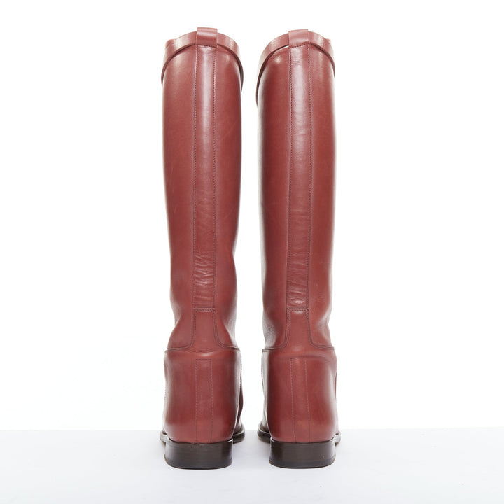 HERMES Jumping Kelly burgundy calfskin silvertone turnlock riding boots EU37