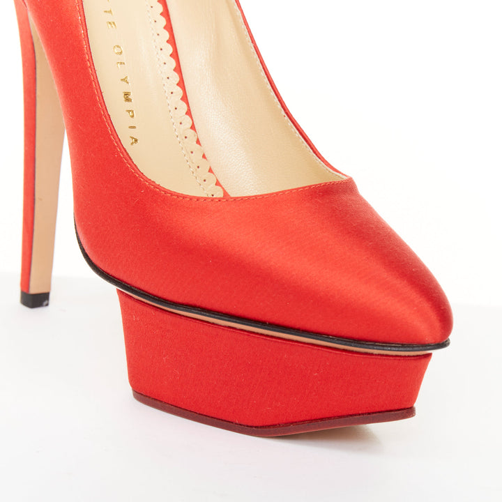 CHARLOTTE OLYMPIA 2011 Paloma red silk satin fan pleat island platform pump EU36