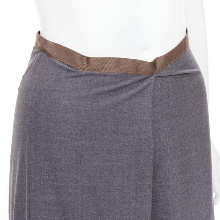 BRUNELLO CUCINELLI grey virgin wool drape high low skirt IT36 XXS