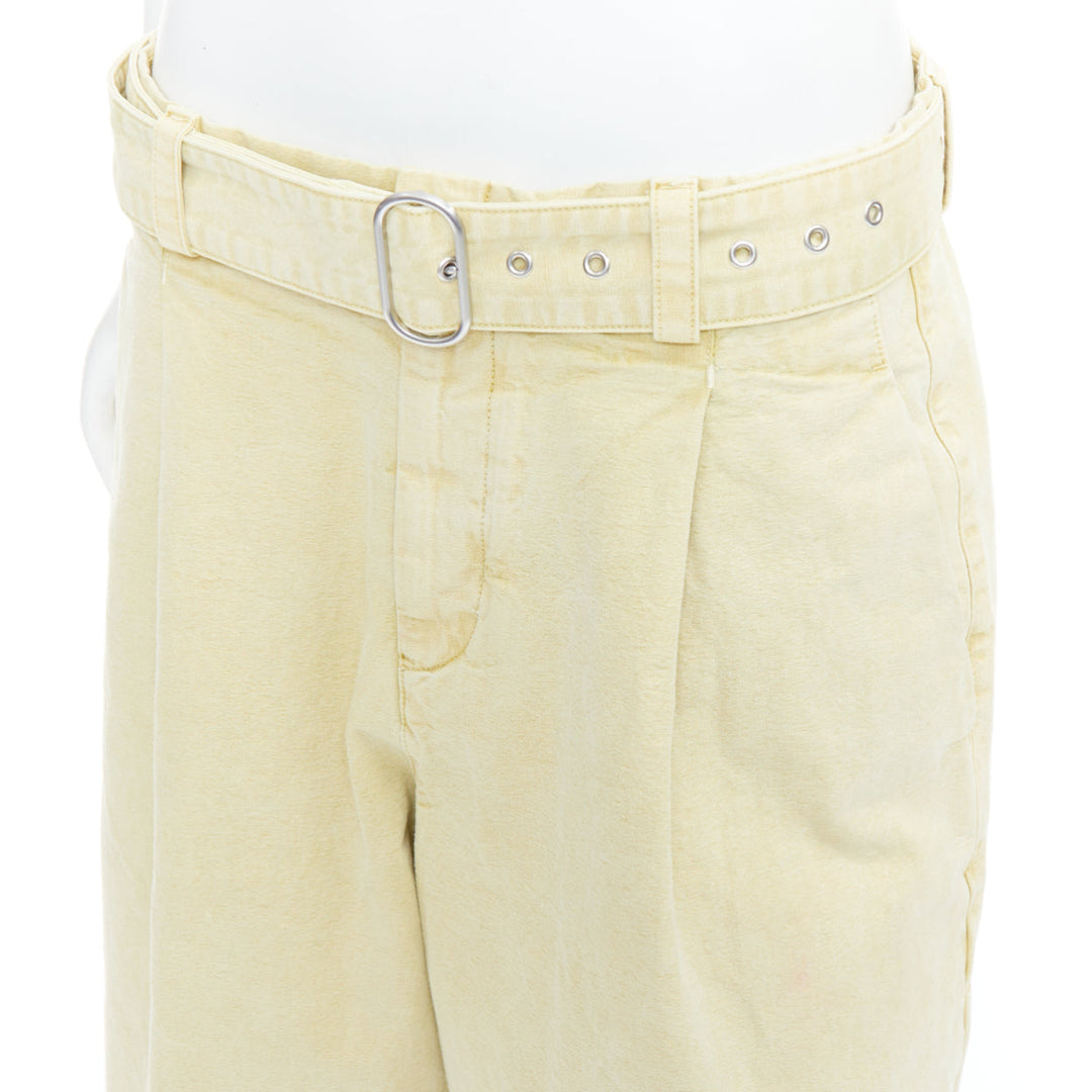 JIL SANDER + washed yellow cotton belted wide leg pants FR38 M