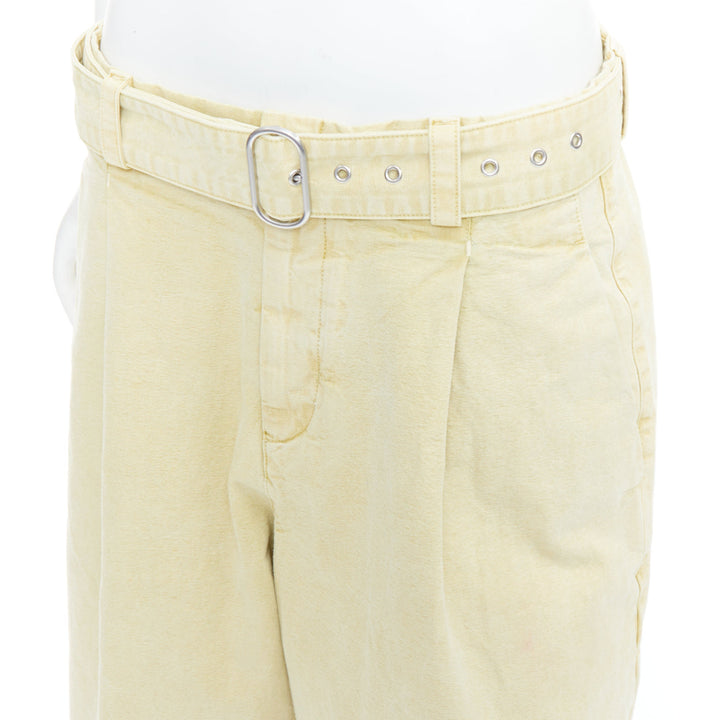 JIL SANDER + washed yellow cotton belted wide leg pants FR38 M