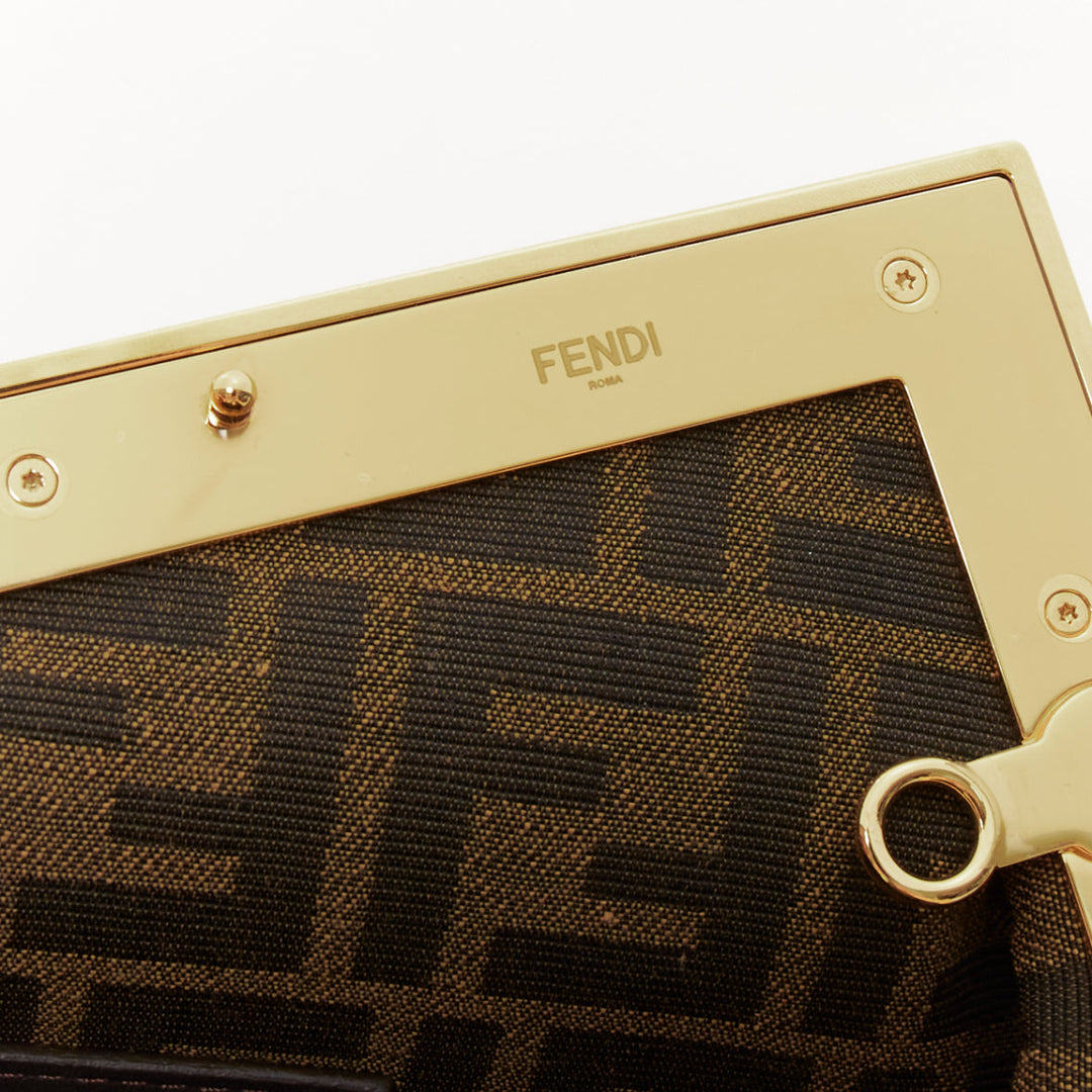 FENDI 2021 First Small nude leather F logo frame crossbody clutch bag