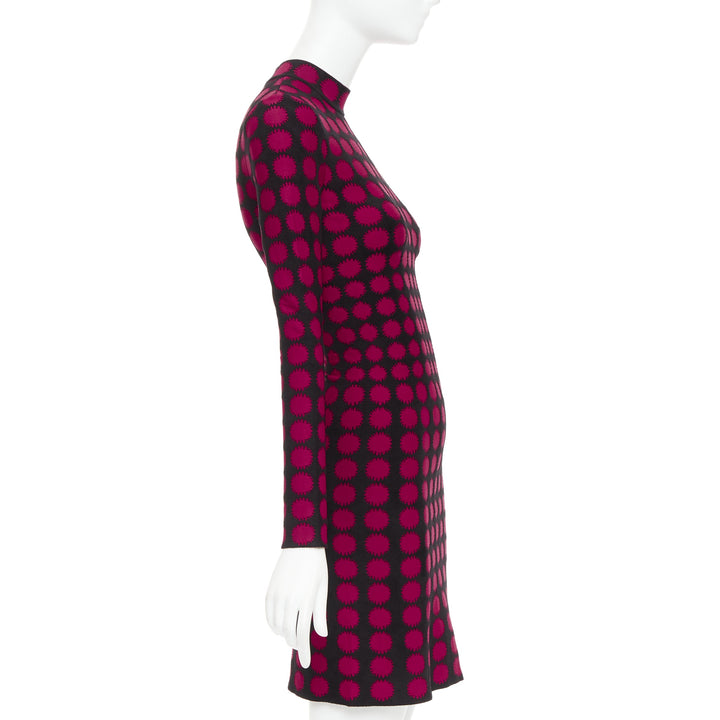 ALAIA red black viscose graphic polka dot illusion bodycon dress FR36 S