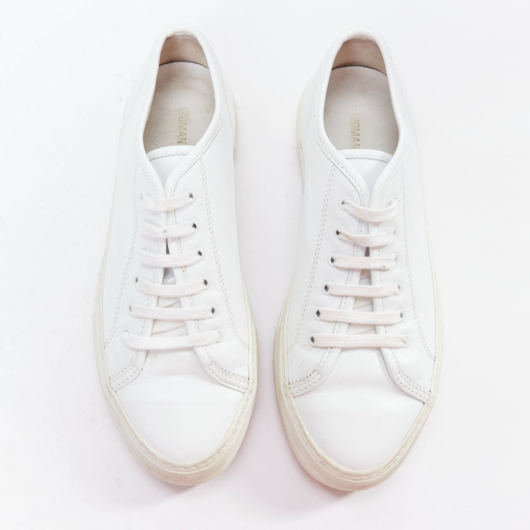 COMMON PROJECT WOMAN 4017 white leather gold letter low sneakers EU36