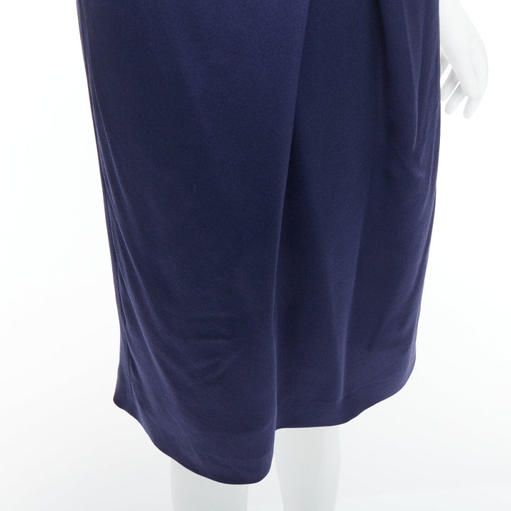 ALBERTA FERRETTI 100% silk navy bow detail cap sleeve V neck dress IT38 XS