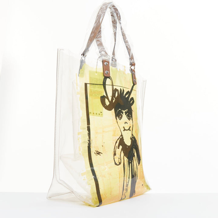 MARNI 2010 Cristal Claude Puppet print leather handles clear PVC tote bag