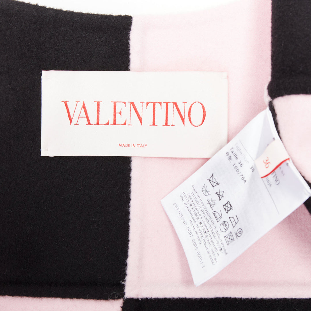 VALENTINO 2023 black pink checkered wool cashmere cape coat IT36 XXS