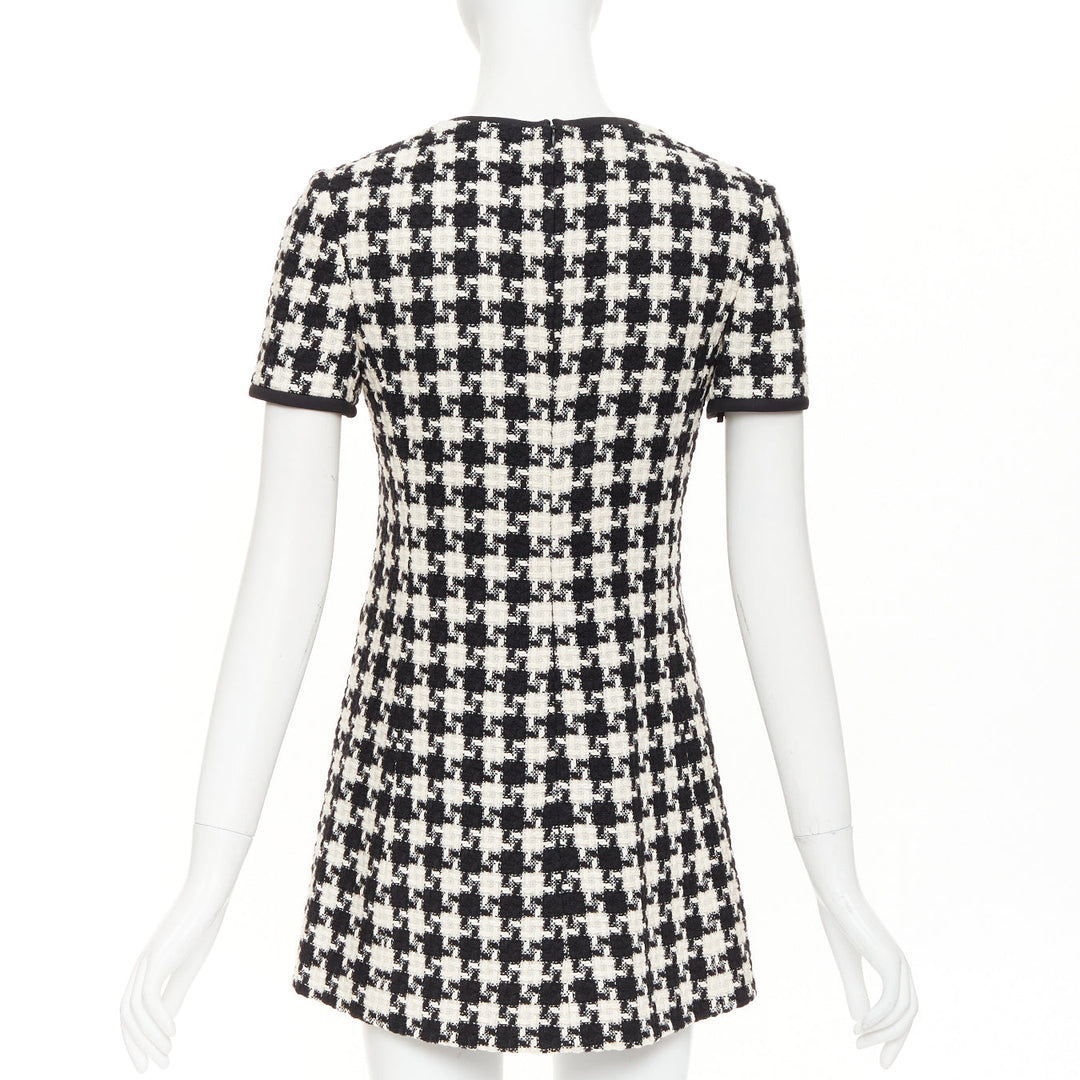 VALENTINO 2024 black white houndstooth tweed cutout bow mini dress IT40 S