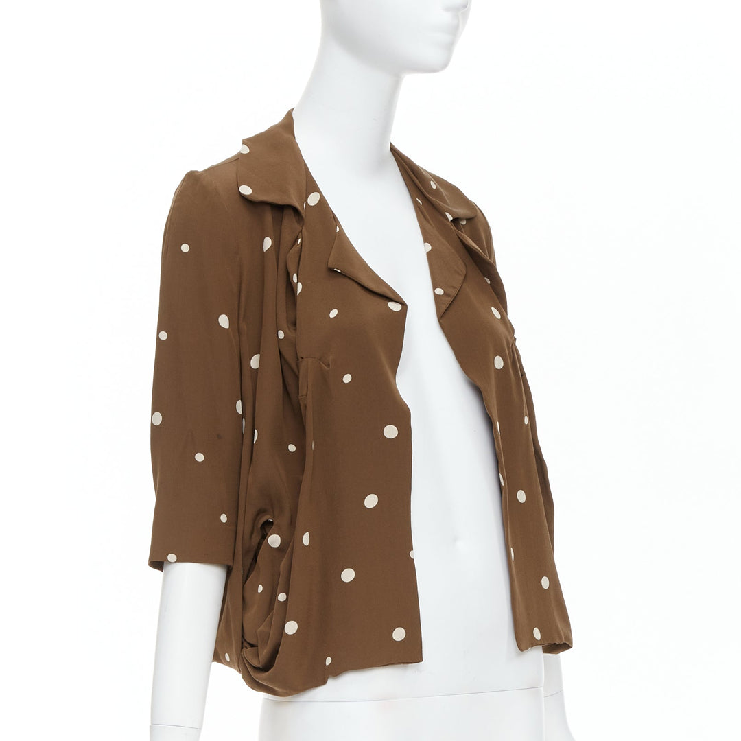 MARNI  100% silk brown grey polka dot print relaxed blazer IT36 XXS