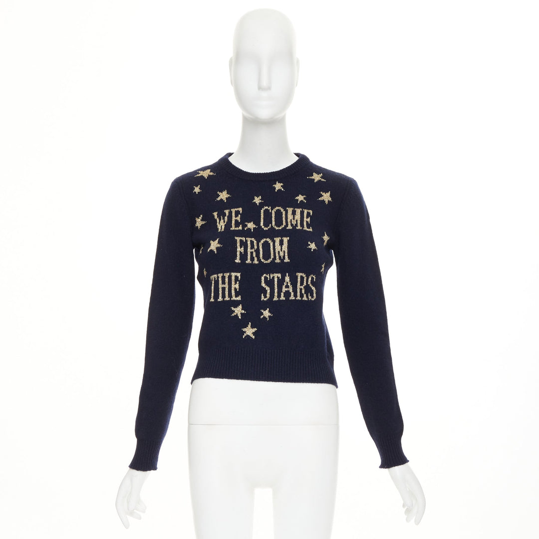ALBERTA FERRETTI 2019 navy gold cashmere lurex We Come From Stars sweater IT38