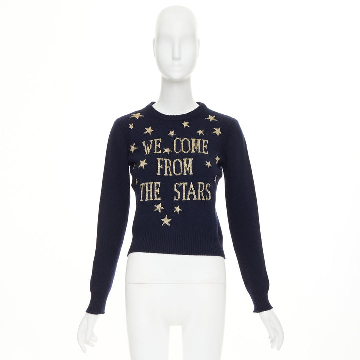 ALBERTA FERRETTI 2019 navy gold cashmere lurex We Come From Stars sweater IT38