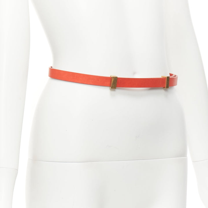 CELINE Phoebe Philo red smooth leather gold metal bar skinny belt XS