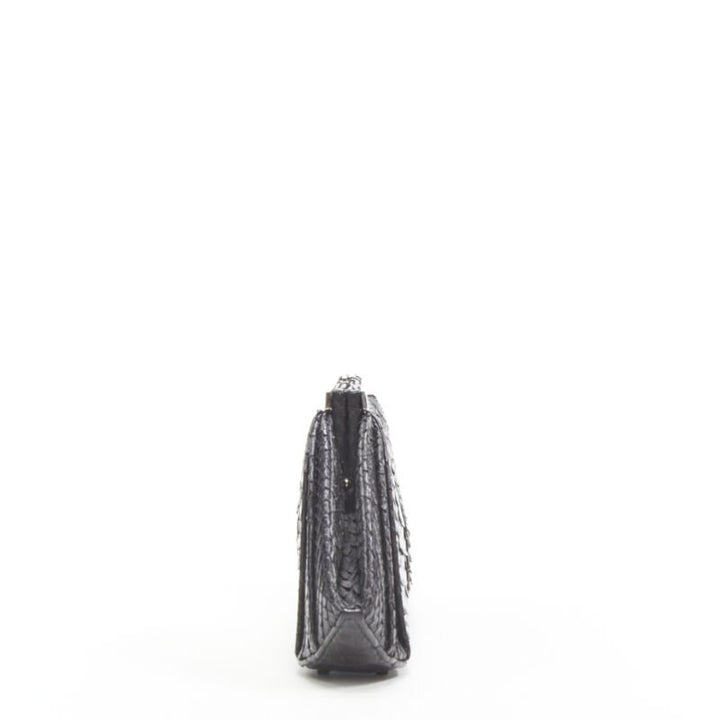 PHILIP TREACY black scaled leather silver metal clasp evening clutch bag
