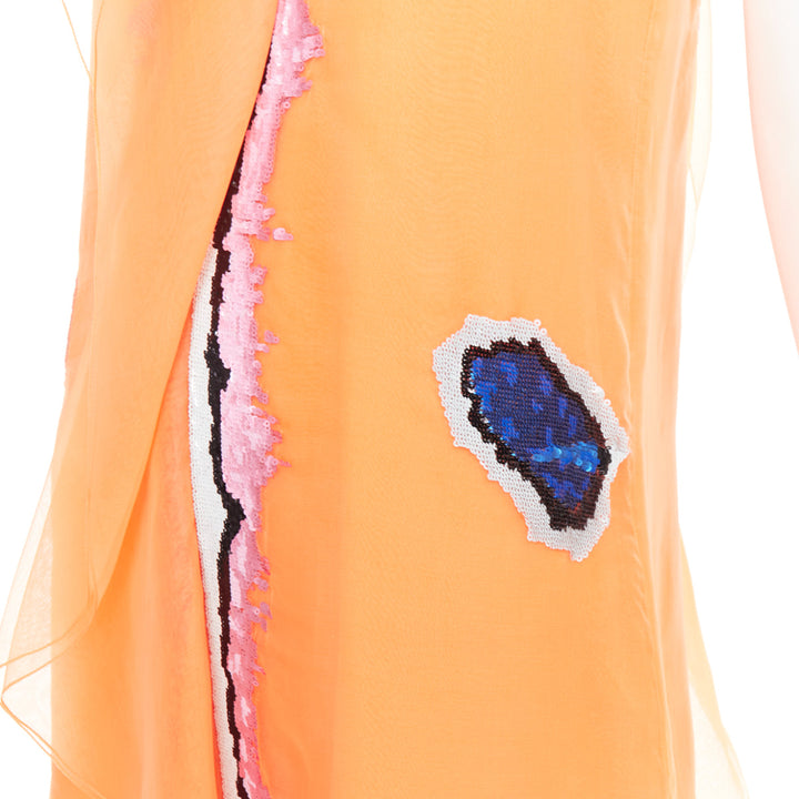 CHRISTIAN DIOR Raf Simons 2013 Runway orange sequin ruffle dress FR38 M