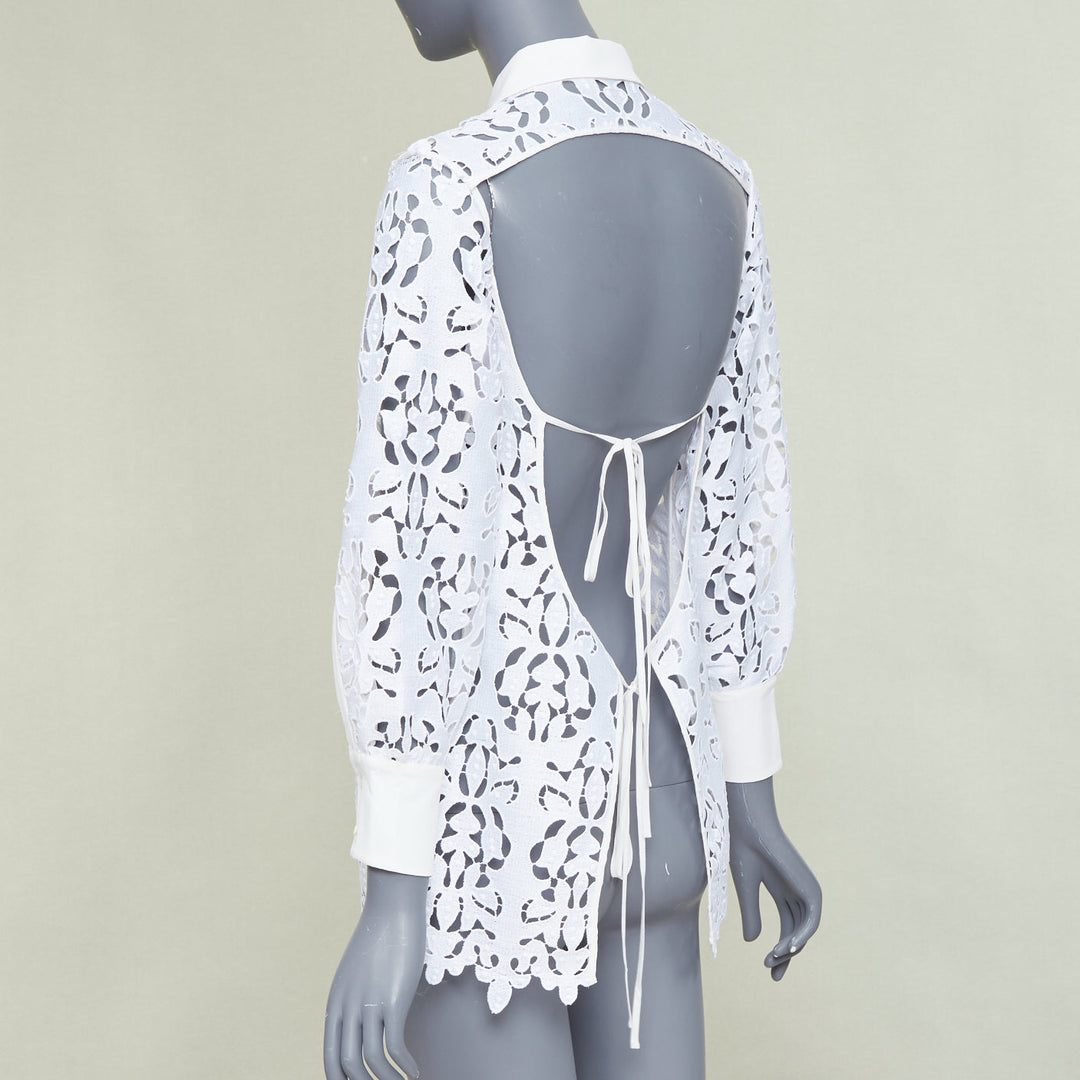 NO. 21 white floral embroidered anglais lace  open back button-up shirt IT38 XS