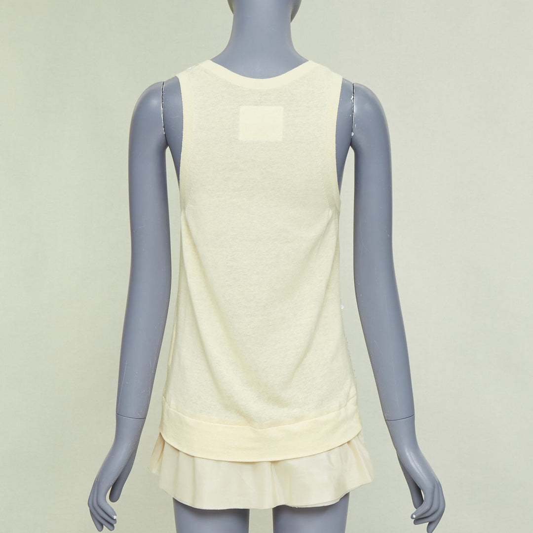 SACAI 2007 yellow cotton white sequin trim cardigan sweater vest twin set JP2 M