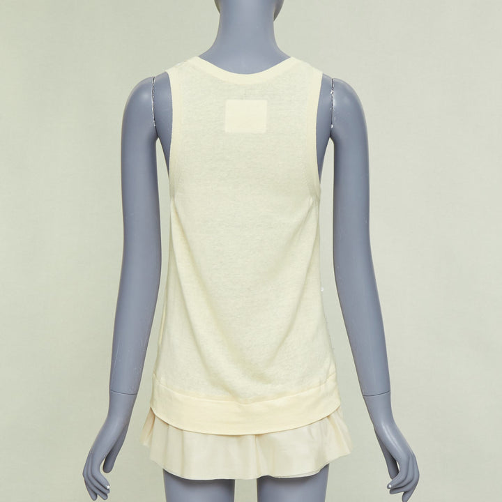 SACAI 2007 yellow cotton white sequin trim cardigan sweater vest twin set JP2 M