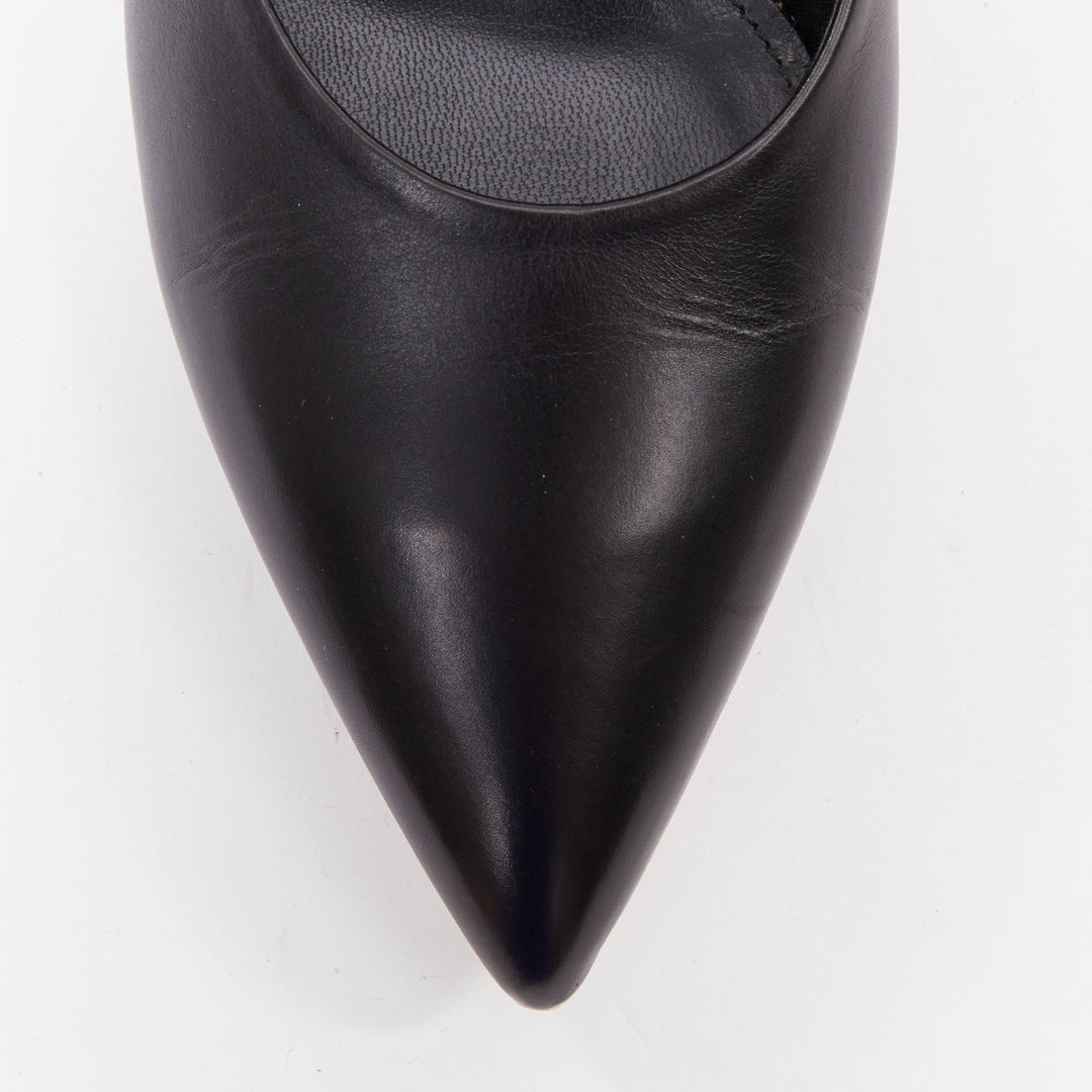 JIL SANDER black leather matte silver cylinder heel anklet ring pumps EU37