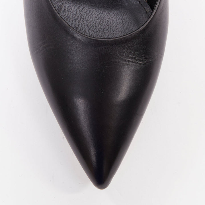 JIL SANDER black leather matte silver cylinder heel anklet ring pumps EU37