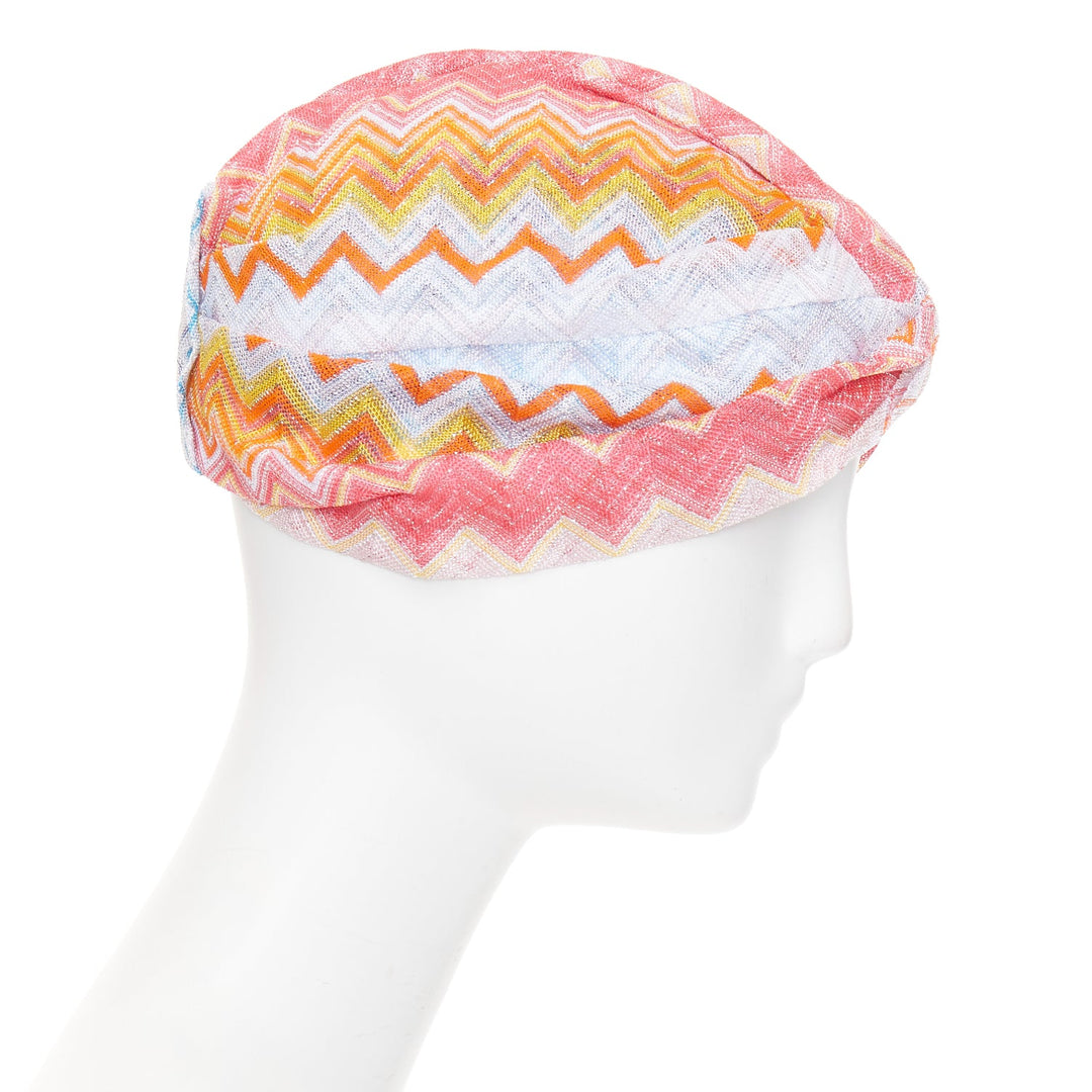 MISSONI 2021 lame viscose multicolor rainbow metallic lurex chevon turban hat
