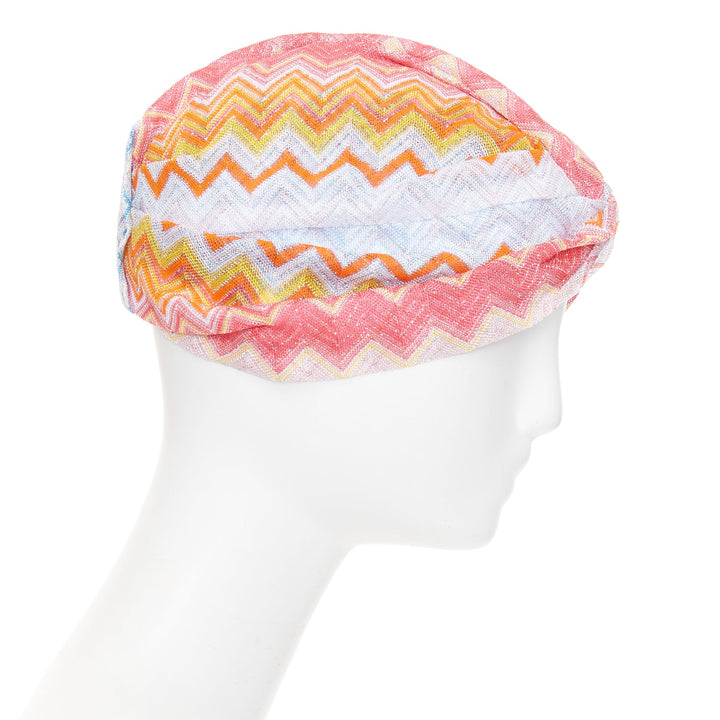 MISSONI 2021 lame viscose multicolor rainbow metallic lurex chevon turban hat