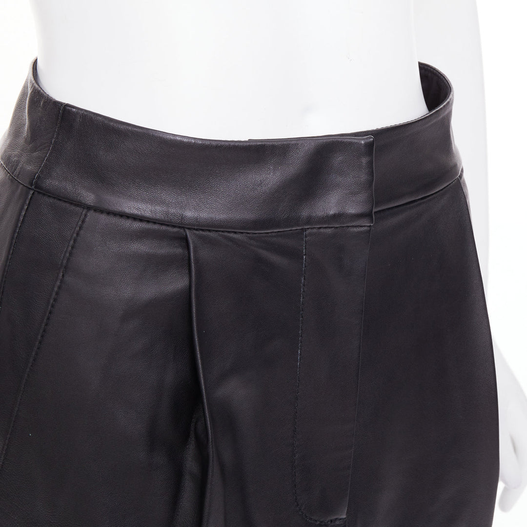TIBI black lambskin leather pleated front panelled back slit midi skirt US00 XXS