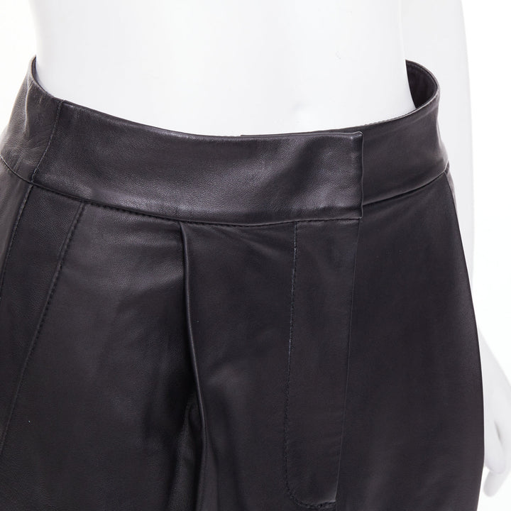 TIBI black lambskin leather pleated front panelled back slit midi skirt US00 XXS