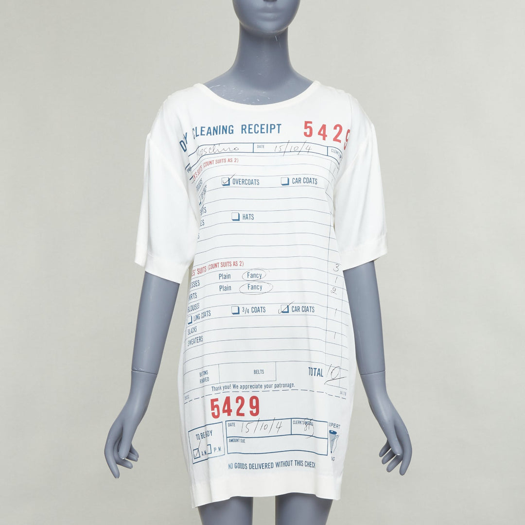 MOSCHINO Jeremy Scott Dry Cleaning Receipt print rayon tshirt dress IT38 XS MOSCHINO Jeremy Scott Dry Cleaning Receipt print rayon tshirt dress IT38 XS