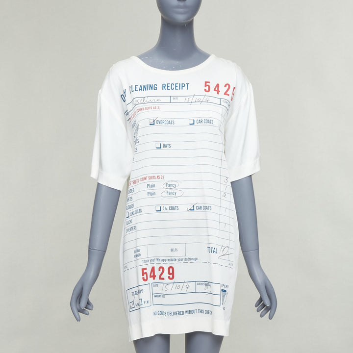 MOSCHINO Jeremy Scott Dry Cleaning Receipt print rayon tshirt dress IT38 XS
