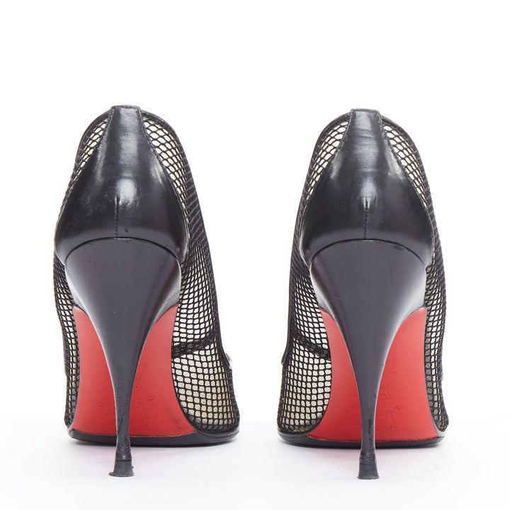 CHRISTIAN LOUBOUTIN Follies Resille black net mesh stiletto heels pump EU37.5