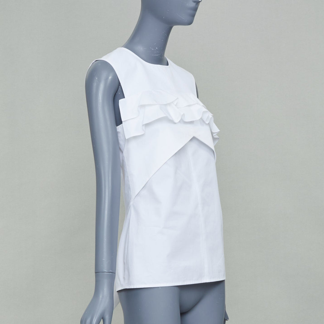 LOUIS VUITTON white poplin ruffle chest panel sleeveless top shirt FR38 M
