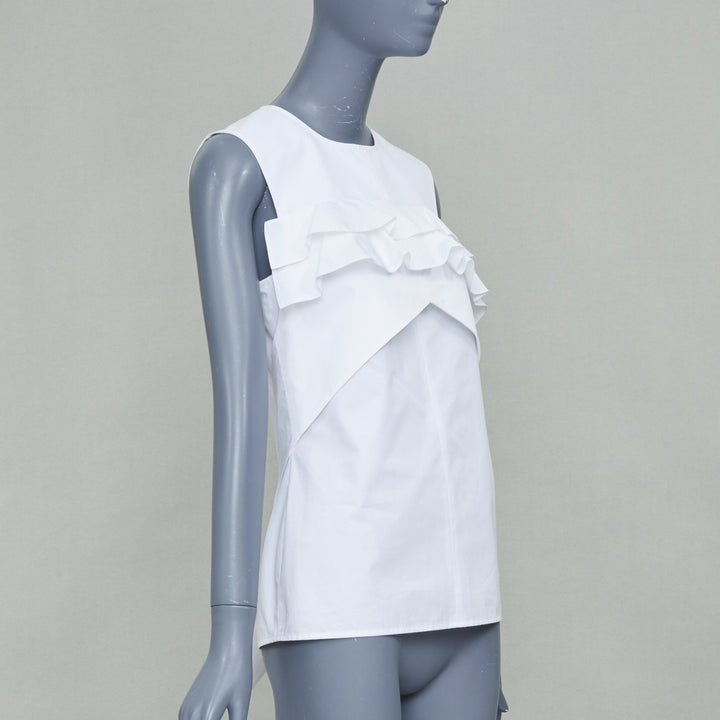 LOUIS VUITTON white poplin ruffle chest panel sleeveless top shirt FR38 M