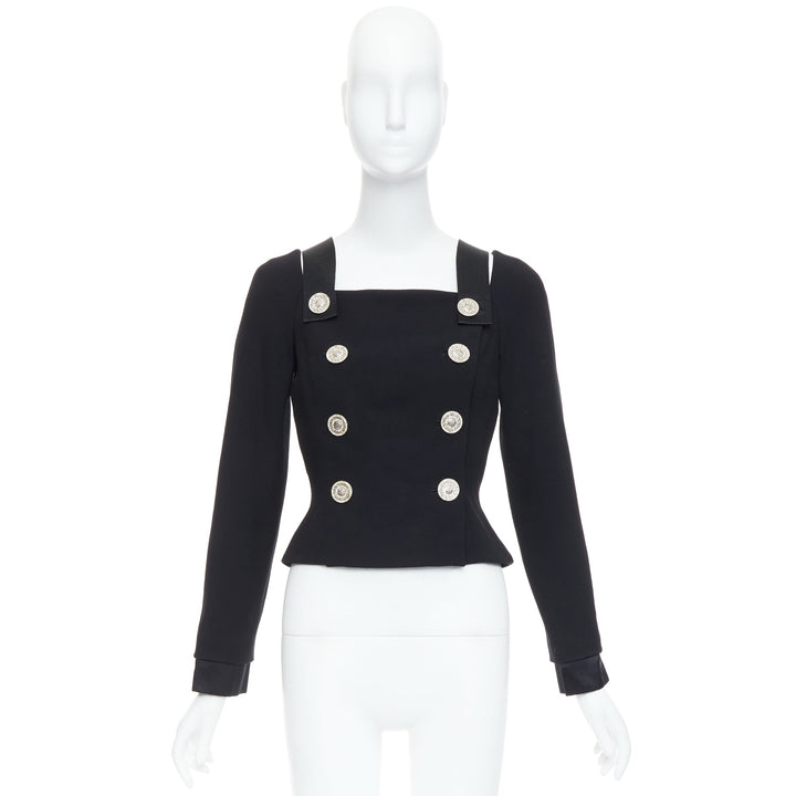 GIANNI VERSACE 1994 Vintage black crystal Medusa double breasted bondage top