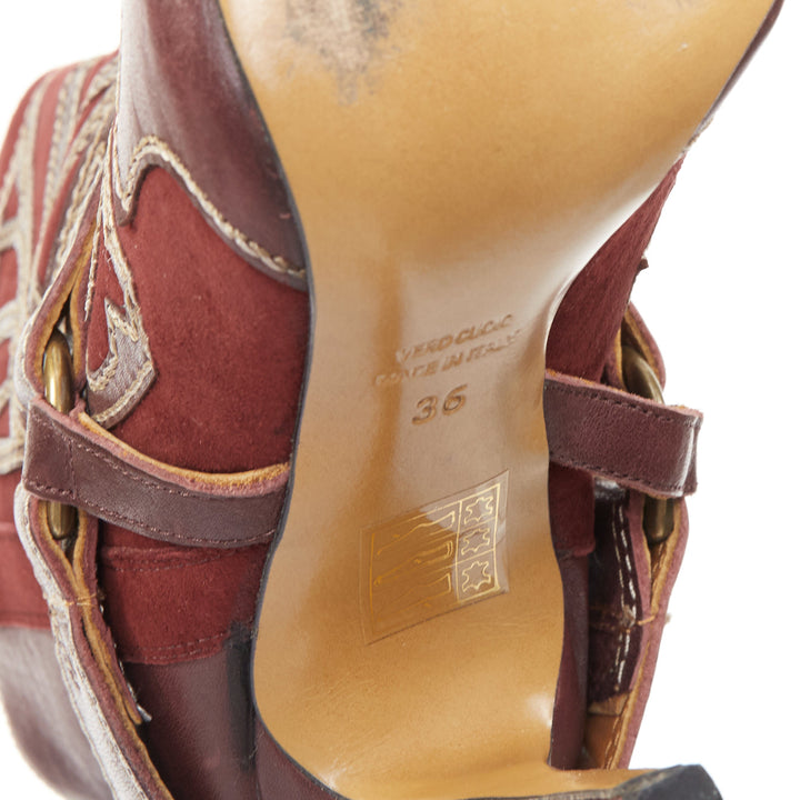 ISABEL MARANT Runway Blackson burgundy suede leather western cowboy boots EU36