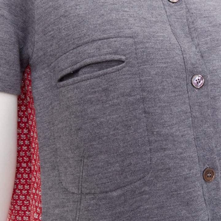 MARNI 2016 grey cotton raglan short sleeve red tweed back crop cardigan IT40 S
