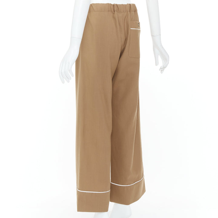 MARNI brown virgin wool white contrast piping relaxed pajama trousers IT38 XS
